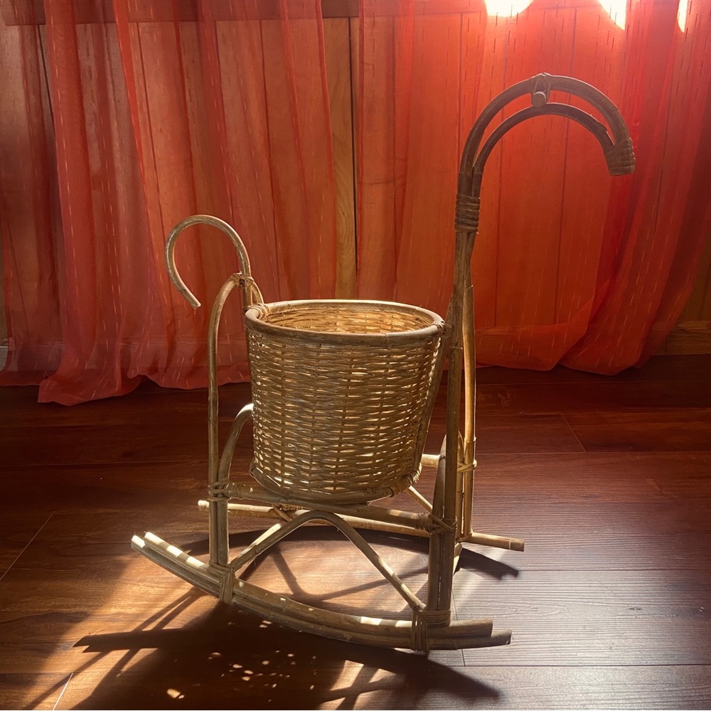 RARE Vintage 70’s Franco Albini Style Wicker Rocking Horse Basket